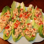 Asian Chicken Lettuce Wraps Step 5 last step: Spoon chicken mixture into lettuce leaves and serve, enjoy!