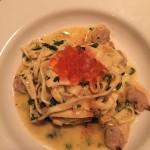 Homemade Pasta with Fresh Clam Sauce, topped with Fish roe