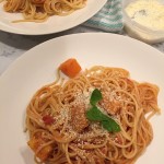 Pasta with butternut squash and sautéed leeks